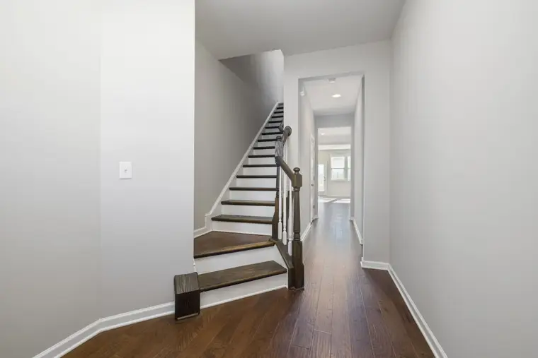 Contemporary hardwood flooring in a hallway